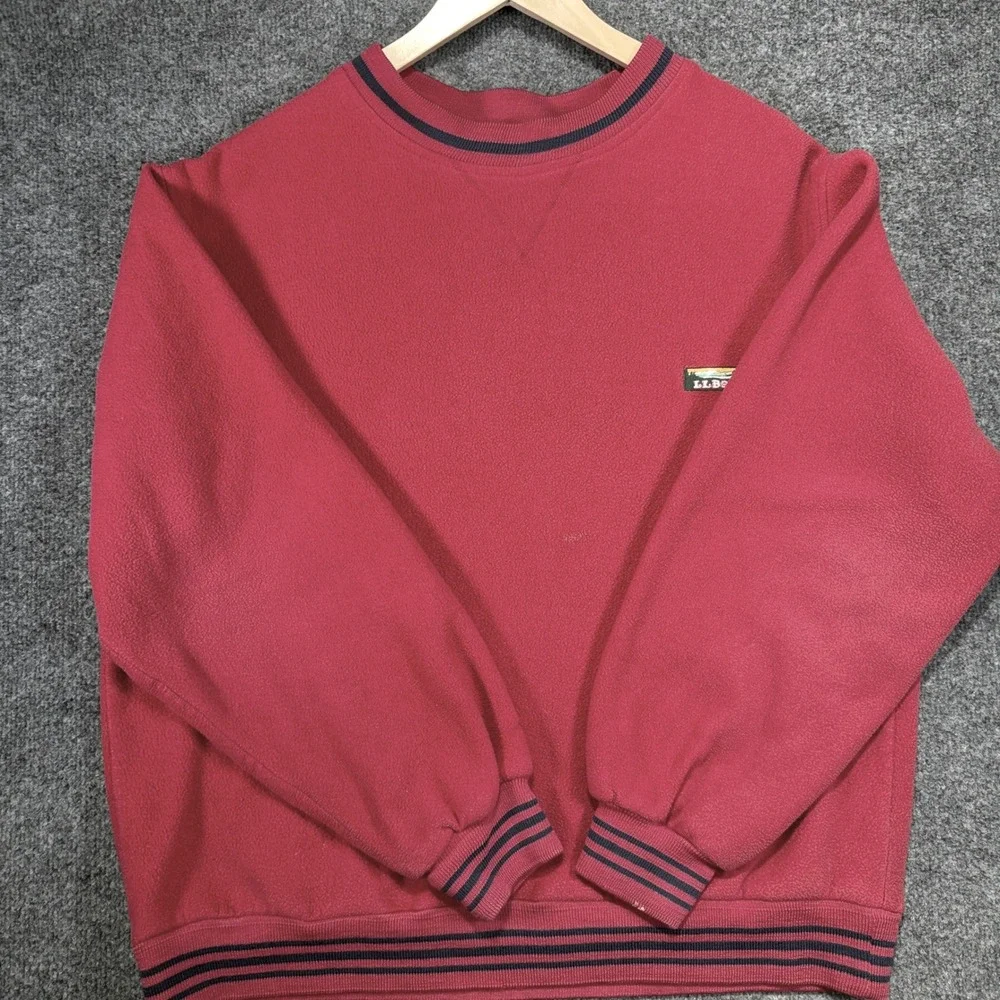 L.L. Bean Fleece Sweatshirt Mens XL Red Striped Trim Vintage Made in USA 90s